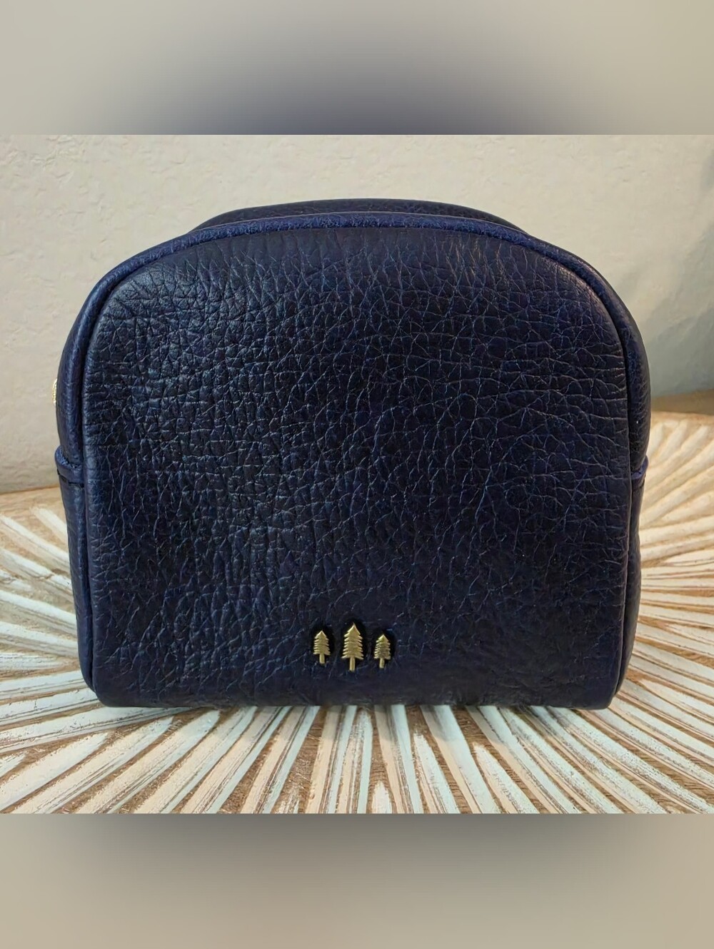 Portland Leather Goods Navy Cosmetic Case with Gold Tree Accent